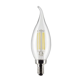 Satco CA10 LED Lamp, Candelabra Base, Clear, Dimmable, 2700K Warm White, 120V, 350 L, 4 W, 90 CRI