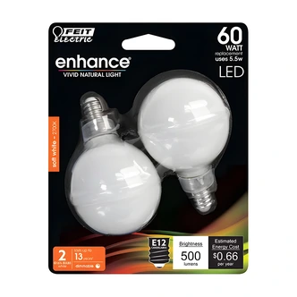 Feit Electric LED G16.5 Filament Globe Light Bulb, 60W Equivalent, Soft White, Dimmable, E12 Base, 500 Lumens, 2700K