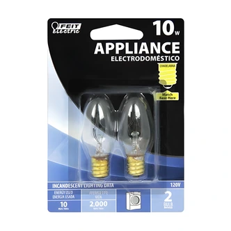 Feit Electric C7 Appliance Incandescent Night Light Bulb, 10 W, Dimmable, 2/PK
