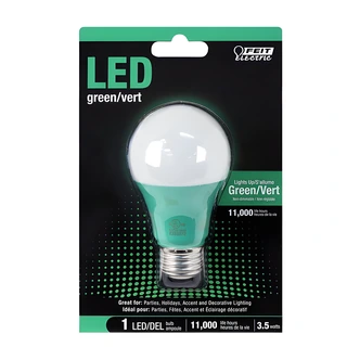 Feit Electric A19 LED Bulb, Green, 3 W, Non-Dimmable, 25,000 Hr