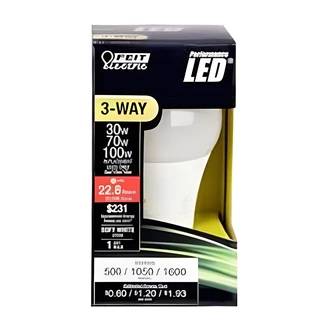 Feit Electric 3-Way LED Bulb, 30/70/100W Equivalent, 5/10/16W, 120V, 25,000 Hr, A30 Shape, A30/100/927CA