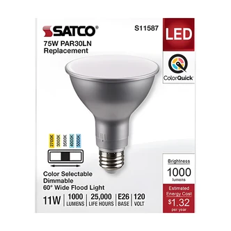 Satco Nuvo LED PAR30 Light Bulb, Wide Flood, 5CCT, 120V, Indoor/Outdoor