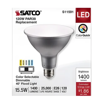 Satco PAR38 LED Floodlight Bulb, 5 CCT, 120V, Wet Location Rated, Enclosed Fixture Rated
