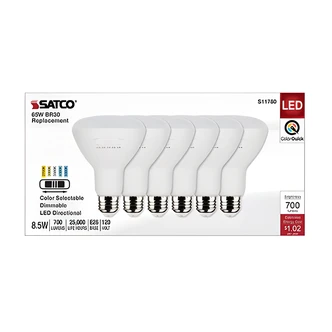 Satco BR30 LED Bulb, Dimmable, 5CCT, E26, 120V, Damp Location, Enclosed Fixture Rated