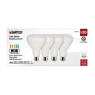 Satco LED BR Lamp, 13 W, 5 CCT, E26, 120V, 4/PK