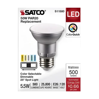 Satco Nuvo PRO20 LED PAR20 Bulb, Dimmable, 5CCT, 120V, Spot, Enclosed Fixtures