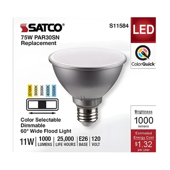 Satco LED PAR30 Light Bulb, Wide Flood, 5 CCT, 120V