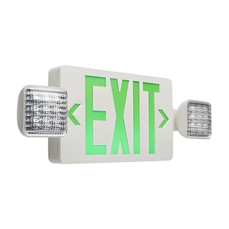 Satco Nuvo LED Exit Emergency Light Combo, Wall/Ceiling Mount, Green, 90-Min Battery Backup, ABS Housing