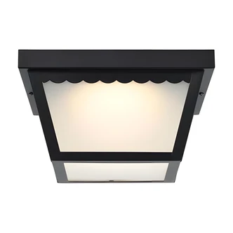 Satco Carport Light, Flush Mount, 12W LED, Black Finish, Frosted Glass, Dimmable, 3000K, 1200 lm, 9" D