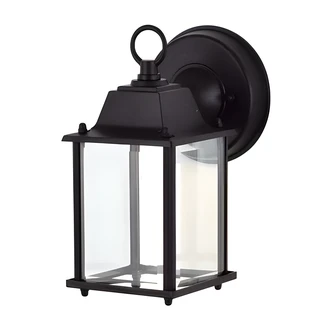Satco Lantern Light, Black Cube, 8W LED, Beveled Glass, Dimmable, 3000K, 800 lm, 6" W x 6.75" D x 10" H