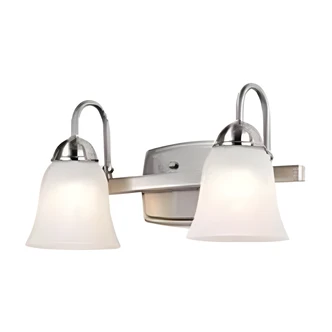 Satco LED Vanity Light, 2-Light, Wall-Mount, Brushed Nickel, White Alabaster Glass, Dimmable, 3000K, 1080 lm