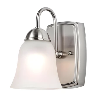 Satco LED Vanity Light, Brushed Nickel, White Alabaster Glass, Dimmable, 3000K, 520 Lumens, 7.25 W x 9 D x 10.25 H in
