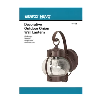 Satco Outdoor Wall Light Fixture, Onion Lantern, Clear Seeded Glass, Old Bronze, Aluminum, 6 W x 8 D x 10.63 H in