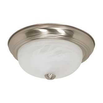 Satco Hugh Flush Mount Fixture, 13 in, Brushed Nickel, Alabaster Glass, 2-Light