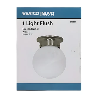 Satco Flush Mount Fixture, Lunar, Brushed Nickel, Alabaster Globe Glass, 6.5 W x 7 D x 9 H