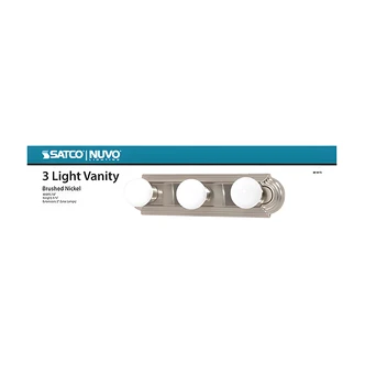 Satco Racetrack Vanity Fixture, Brushed Nickel, White Glass Shades, 19.5 W x 2.5 D x 5 H in