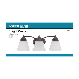 Satco Empire Vanity Light, 3 Light, Mahogany Bronze, Frosted White Glass, 18.5 W x 9 D x 6.5 H