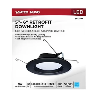 Satco Retrofit Downlight, Dimmable, CCT Selectable, 800 Lumens, Black, 7.41" Dia x 3.25" H