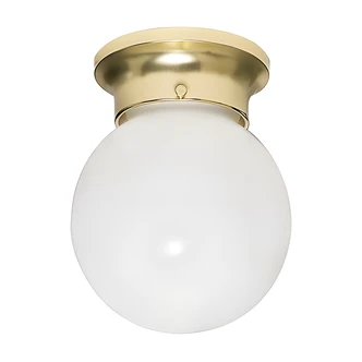Satco Nuvo Ceiling Fixture, 1 Light, Polished Brass, White Glass, 9W x 8.5D x 10H in