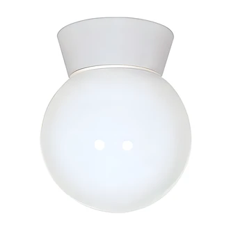 Satco Utility Ceiling Mount Fixture, Exterior, White Glass Globe, 8 in H, White