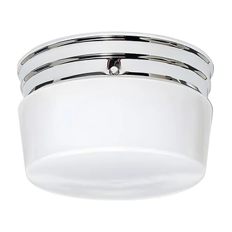 Satco Nuvo Flush Mount Ceiling Fixture, 2 Light, Medium White Drum, Polished Chrome, 10.5 W x 10 D x 7 H in