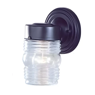 Satco Nuvo Outdoor Wall Sconce, Mason Jar, White, Clear Ribbed Glass, Wet Location, 5.0 W x 5.5 D x 7.5 H in