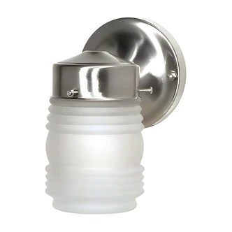 Satco Outdoor Wall Fixture, Mason Jar, Brushed Nickel, Frosted Ribbed Glass, 6 W x 5 D x 7.5 H