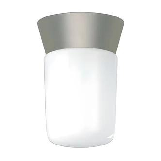 Nuvo Utility Ceiling Mount Light, Exterior, Satin Aluminum, White Glass Cylinder, 8 in, 1-Light