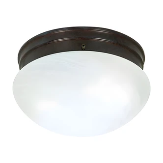 Satco Nuvo Flush Mount Ceiling Fixture, Mushroom, 2-Light, Old Bronze, Alabaster Glass, 10 in