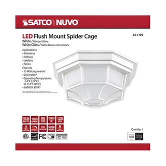 Satco Nuvo LED Spider Cage Wall-Mount Light, White, 11" W x 11" H x 5.5" D