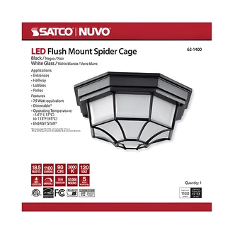 Satco Nuvo LED Spider Cage Fixture, Black, 11 W x 6 D x 11 H