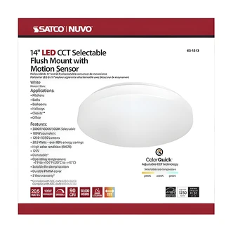 Satco LED Flush Fixture, Cloud, ColorQuick Selectable CCT, Acrylic, 14.5 in W x 3.5 in D x 14.5 in H