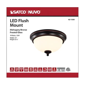 Satco Nuvo LED Flush Mount, 19W, 13 In, Mahogany Bronze, Frosted Glass