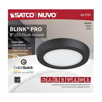 Satco BLINK Pro LED Ceiling Light, Round, 9W, 5 in, Black, CCT Selectable, Wet Location