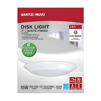 Satco Nuvo LED Disk Light, 7 in, White, CCT Selectable, Dimmable, Wet Location Rated