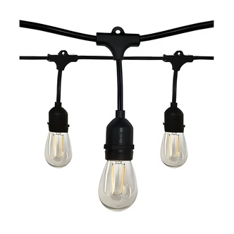 Satco LED String Light, Indoor/Outdoor, 24 ft, 12-Light Filament Bulbs, Black, Non-Dimmable, 120V
