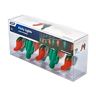 Camco Party Lights, Chili And Cactus, 8 ft, 10 Lights, Indoor/Outdoor, End Connector, Spare Bulbs, Spare Fuse