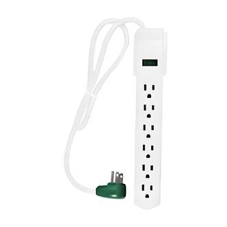 GoGreen Power 6 Outlet Surge Protector, Right Angle Plug, 2.5 ft Cord, 15A Breaker/Rocker Switch, White