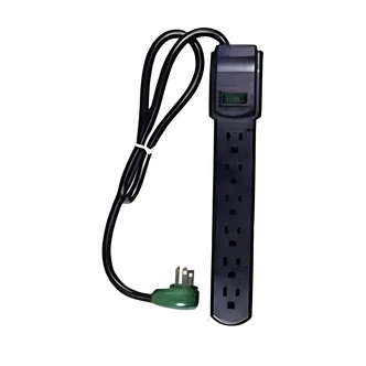 GoGreen Power 6 Outlet Surge Protector, Right Angle Plug, 2.5 ft Cord, 15A Breaker/Rocker Switch, Black