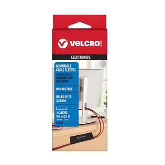 VELCRO Brand Cable Sleeves, Wall-Mount, Black, 8 in x 4.75 in, Hook And Loop, Reusable Adhesive
