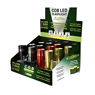 GoGreen Power COB LED Flashlight Display, 4 Colors, Batteries Included, 12/CS
