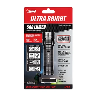 Feit Electric Flashlight, 500 Lumen, Adjustable Sliding Head, Water and Impact Resistant, Aircraft Grade Aluminum, 3AAA