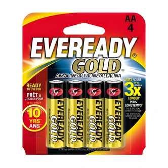 Eveready AA Gold Alkaline Battery, 1.5 V, 4/PK