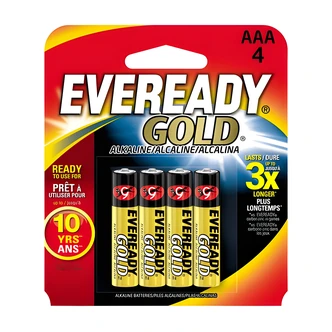 Energizer Eveready Gold AAA Alkaline Batteries, 1.5V, 1200 mAh, 4/PK