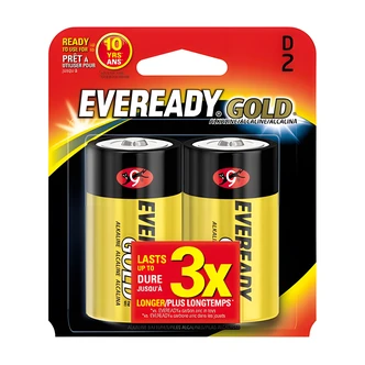 Energizer D Alkaline Battery, Gold, 2/PK