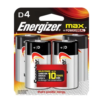 Energizer D Alkaline Batteries, 4/PK