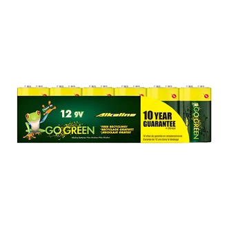 GoGreen Power 9V Alkaline Batteries, 12/PK, 10-Year Shelf Life, 100% Recyclable
