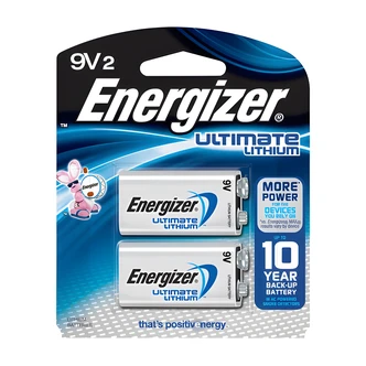 Energizer Lithium 9V Batteries, 2/PK, 10-Year Shelf Life, For Smoke Alarms, Home Improvement, Professional Audio Devices