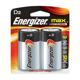 Energizer D Alkaline Batteries, 2/PK