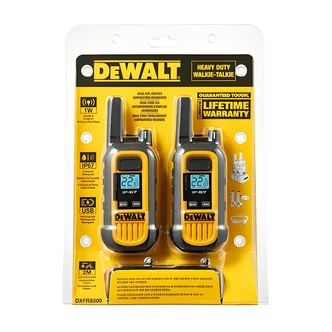 DEWALT Walkie-Talkie, Heavy Duty, IP67, Shock Resistant, 22 Preset Channels, VOX Vibration Alert, 180 Swivel Holster